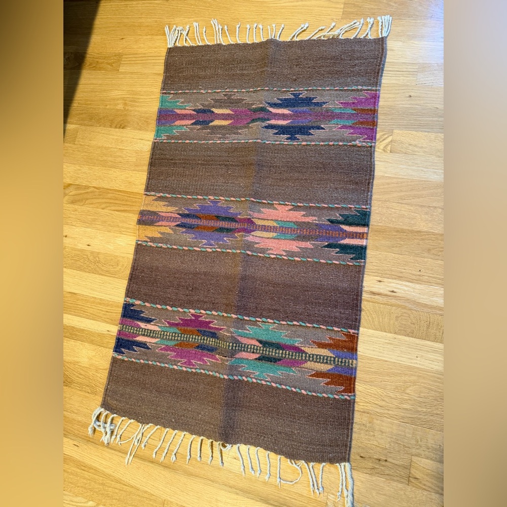 Southwestern Handcrafted Wool Colorful Patterned Rug 23x39